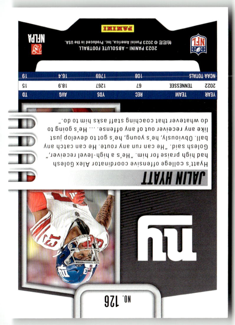 2023 Panini Absolute Jalin Hyatt #126 (RC) back