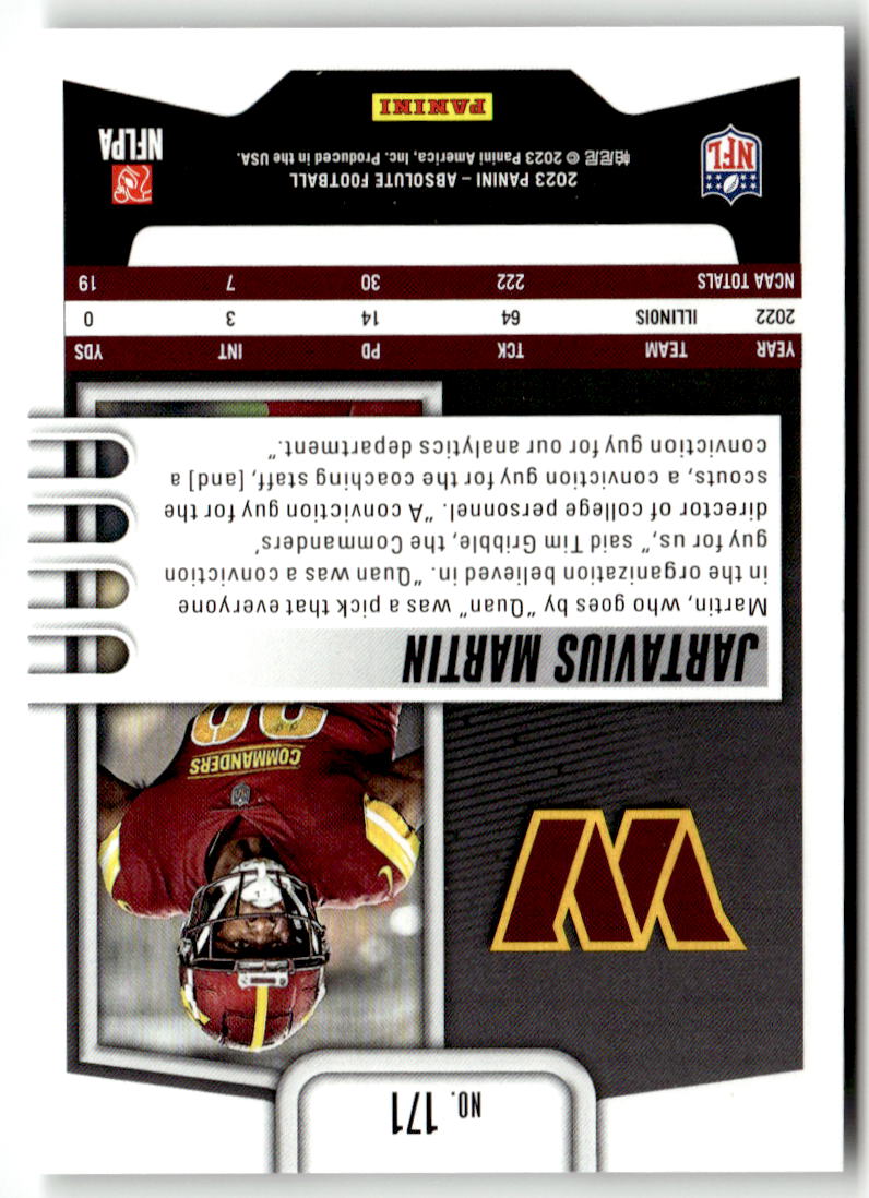 2023 Panini Absolute Jartavius Martin #171 (RC) back