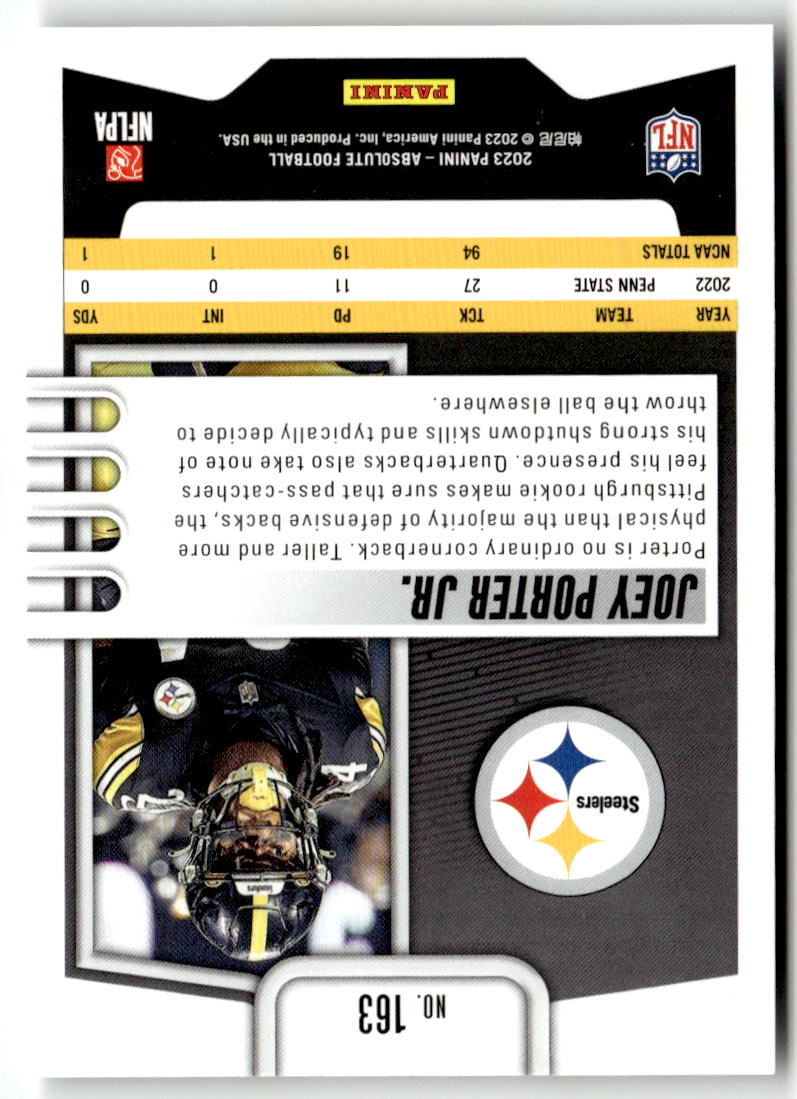 2023 Panini Absolute Joey Porter Jr. #163 (RC) back