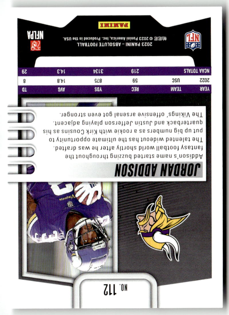 2023 Panini Absolute Jordan Addison #112 (RC) back