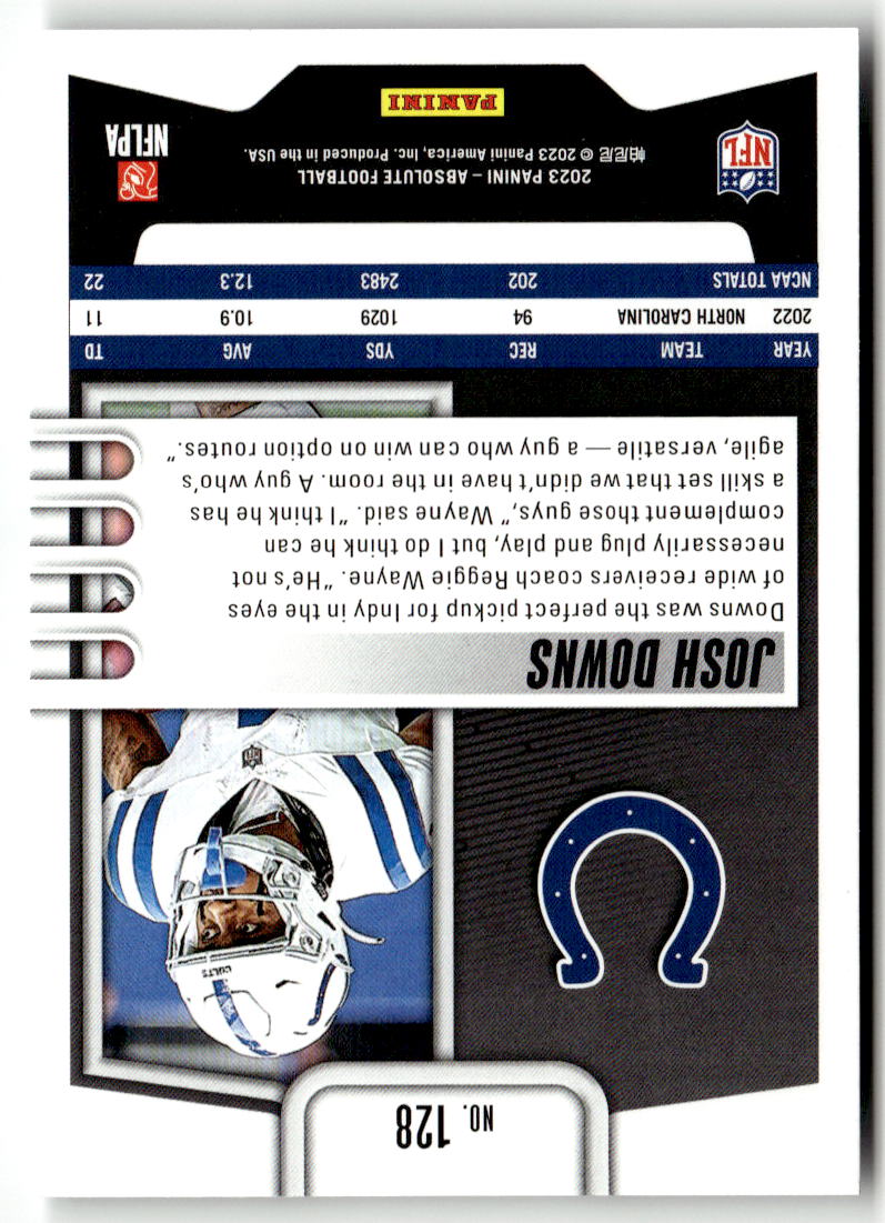 2023 Panini Absolute Josh Downs #128 (RC) back