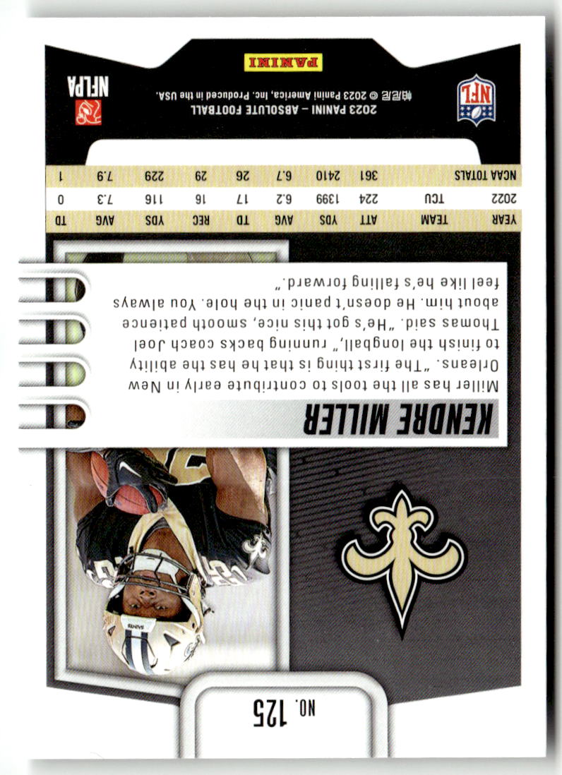 2023 Panini Absolute Kendre Miller #125 (RC) back
