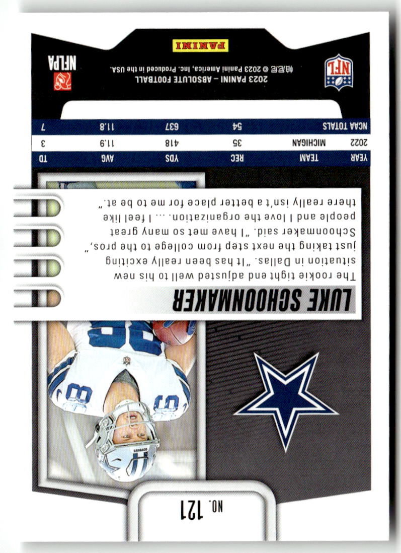 2023 Panini Absolute Luke Schoonmaker #121 (RC) back