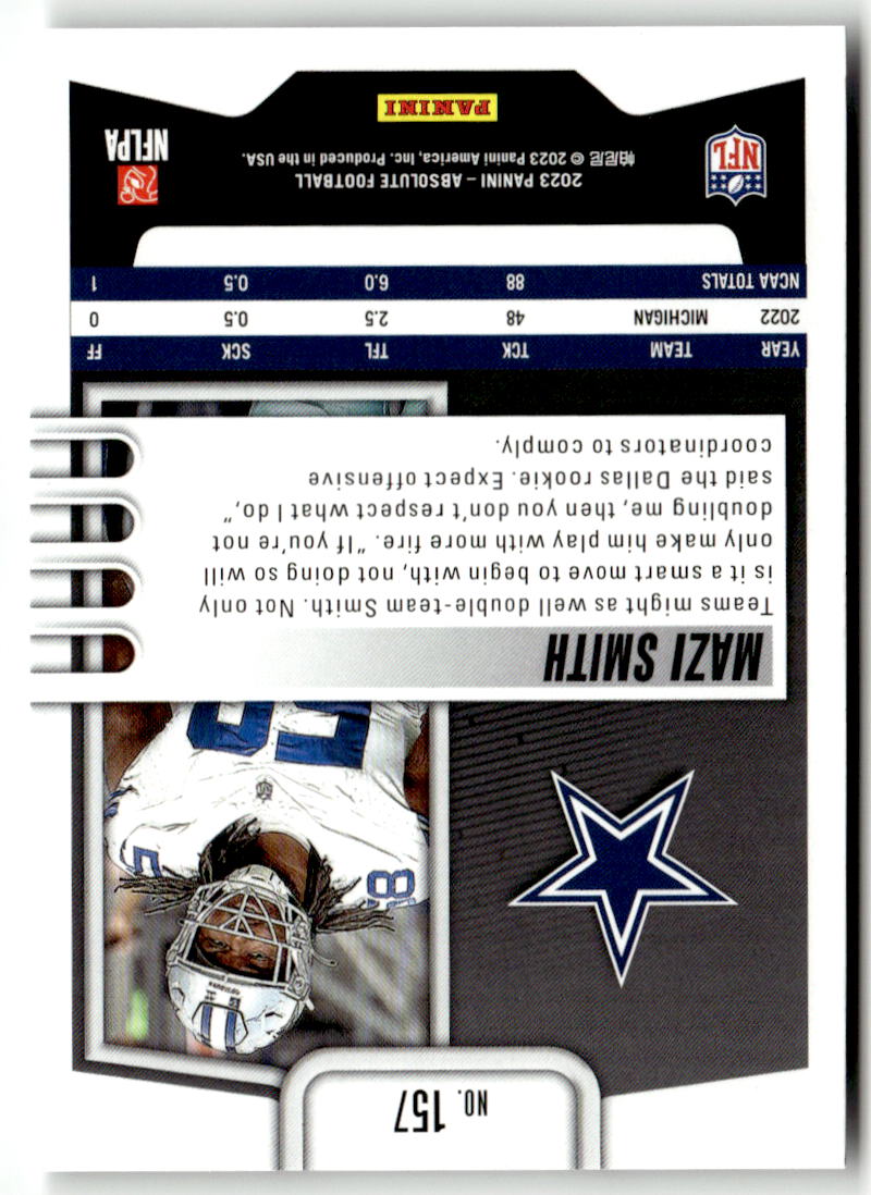 2023 Panini Absolute Mazi Smith #157 (RC) back