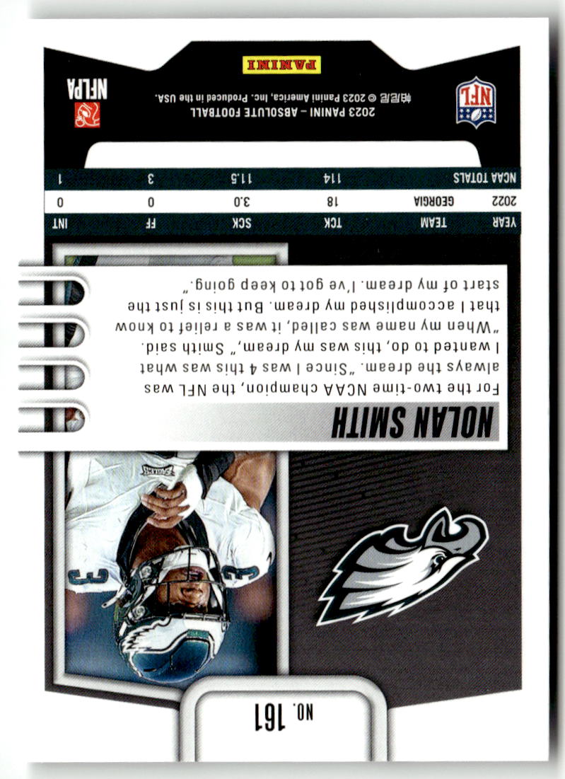 2023 Panini Absolute Nolan Smith #161 (RC) back