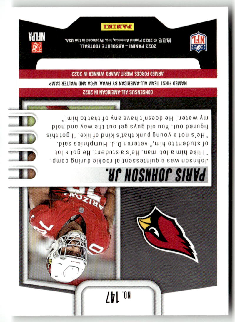 2023 Panini Absolute Paris Johnson Jr. #147 (RC) back