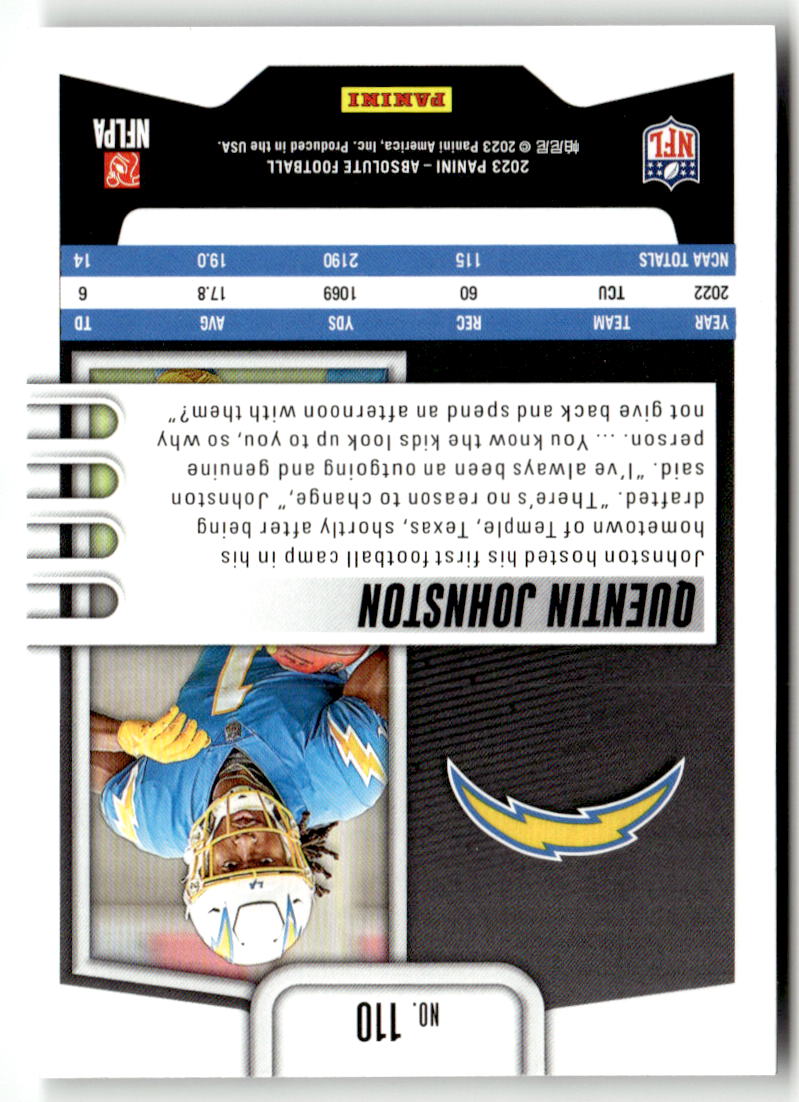 2023 Panini Absolute Quentin Johnston #110 (RC) back