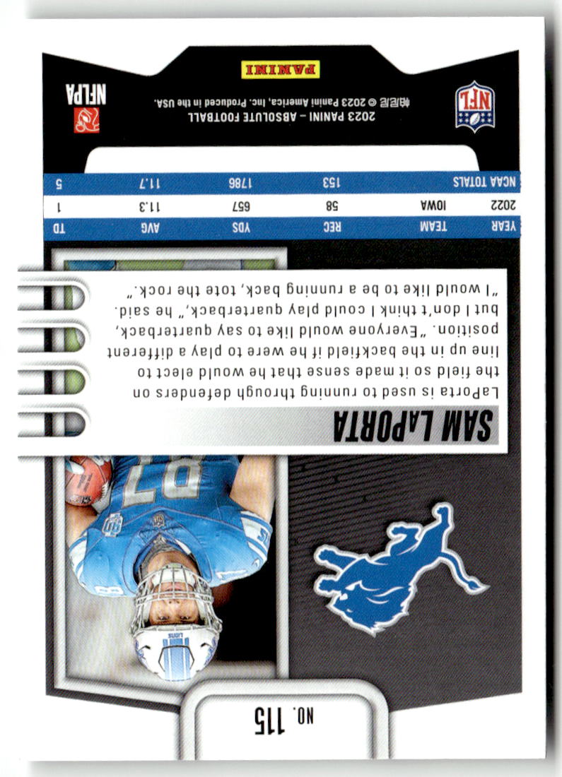 2023 Panini Absolute Sam LaPorta #115 (RC) back