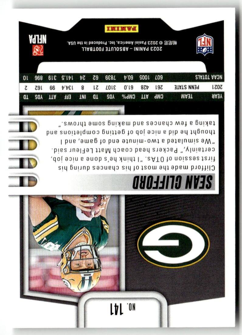 2023 Panini Absolute Sean Clifford #141 (RC) back