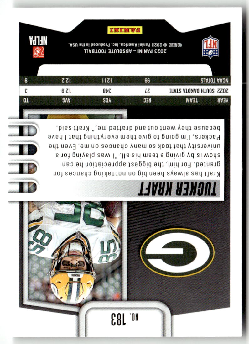 2023 Panini Absolute Tucker Kraft #183 (RC) back