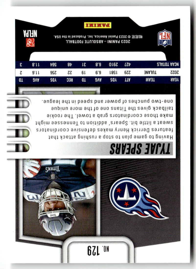 2023 Panini Absolute Tyjae Spears #129 (RC) back