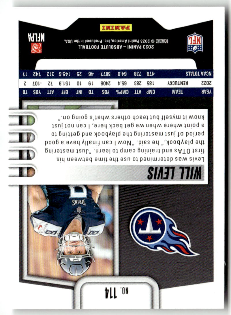 2023 Panini Absolute Will Levis #114 (RC) back