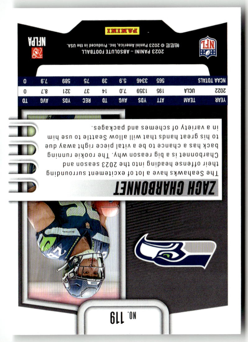2023 Panini Absolute Zach Charbonnet #119 (RC) back