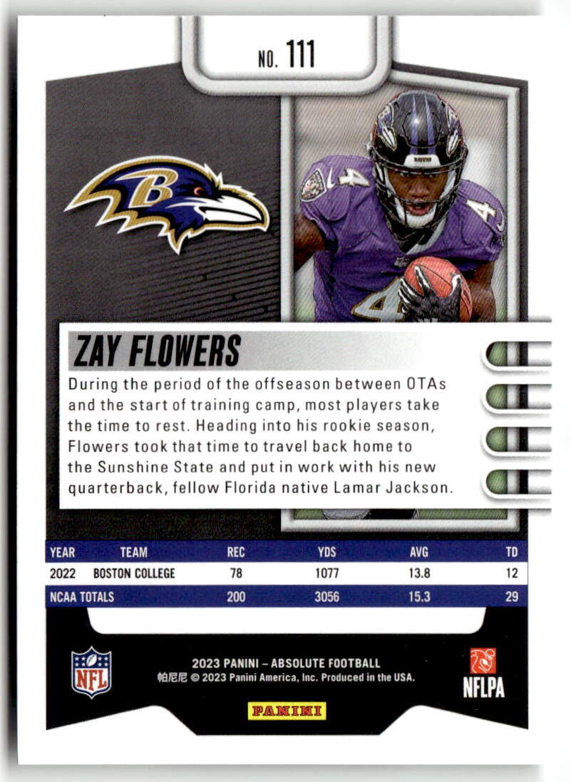 2023 Panini Absolute Zay Flowers #111 (RC) back