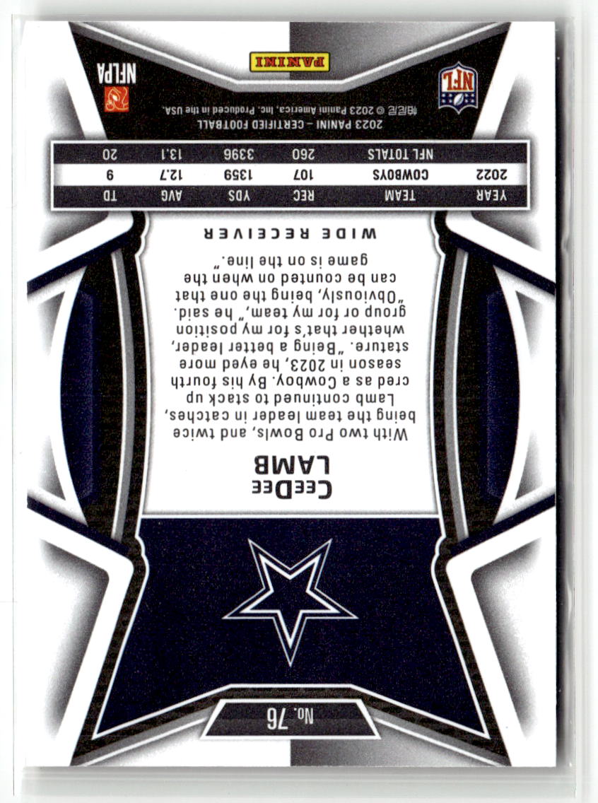 2023 Panini Certified CeeDee Lamb [Bronze] #76 back