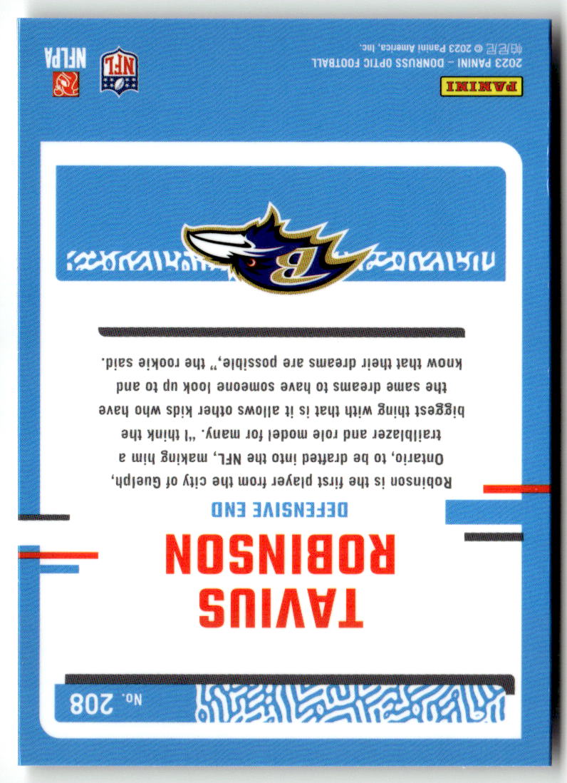 2023 Panini Donruss Optic Tavius Robinson #208 (RC) back