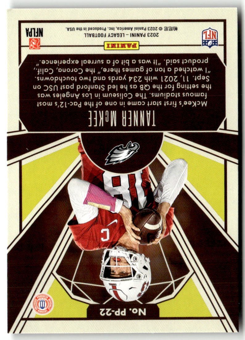 2023 Panini Legacy Prized Prospects Tanner McKee #PP-22 (RC) back
