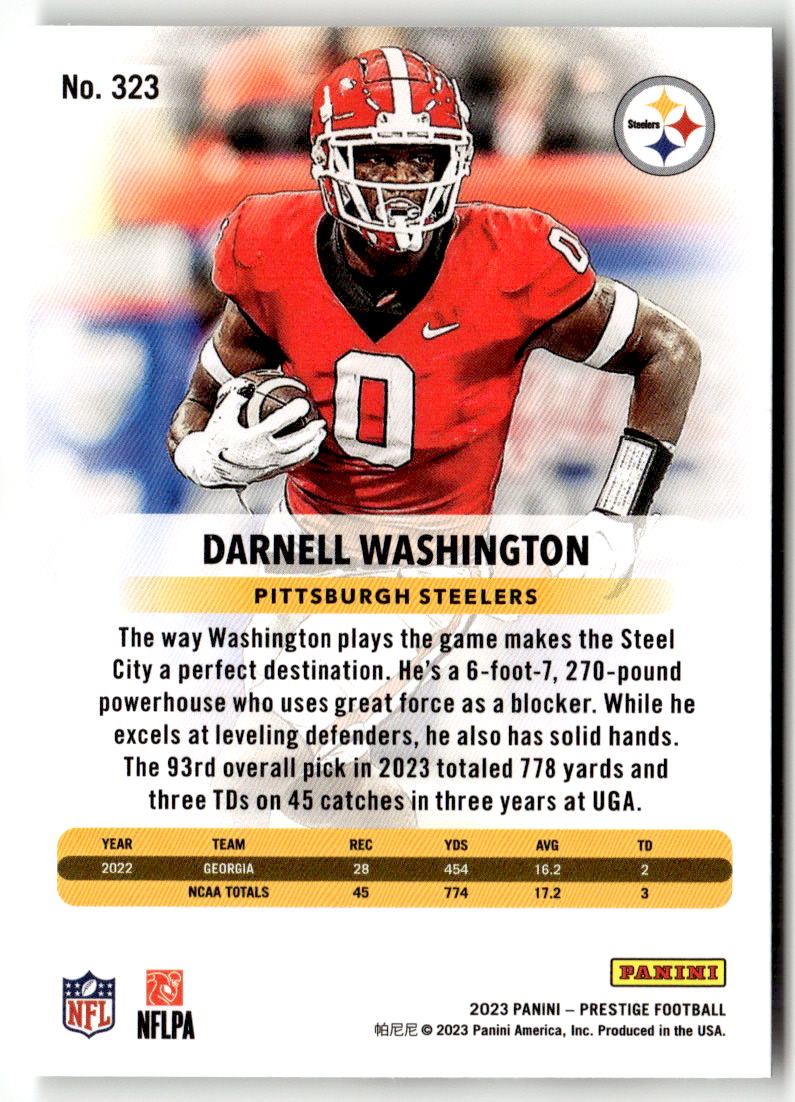 2023 Panini Prestige Darnell Washington #323 (RC) back