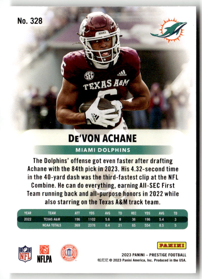 2023 Panini Prestige De'Von Achane #328 (RC)
