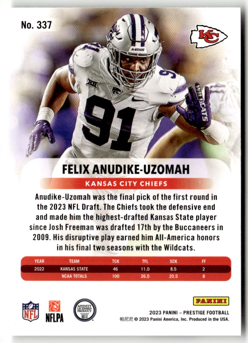2023 Panini Prestige Felix Anudike Uzomah #337 (RC) back