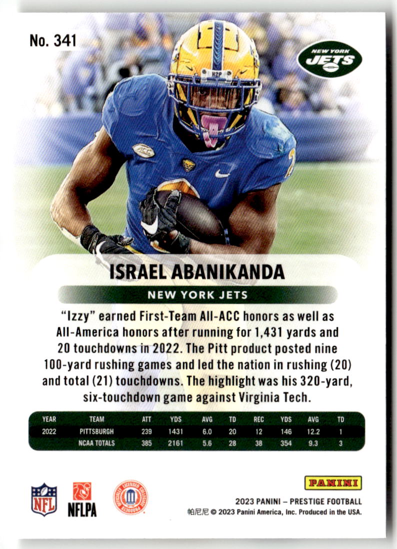 2023 Panini Prestige Israel Abanikanda #341 (RC)