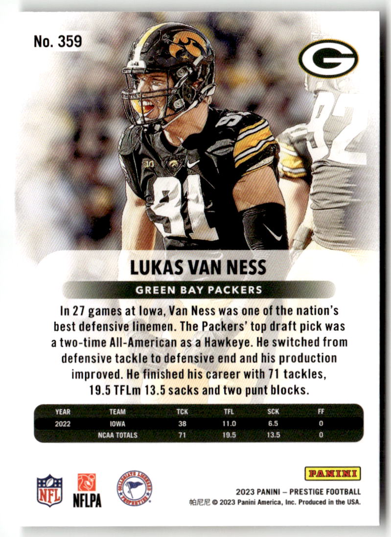2023 Panini Prestige Lukas Van Ness #359 (RC)
