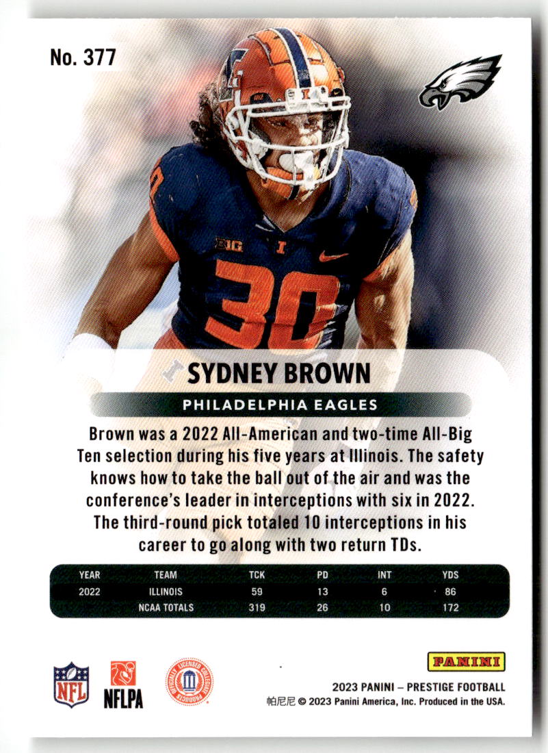 2023 Panini Prestige Sydney Brown #377 (RC) back