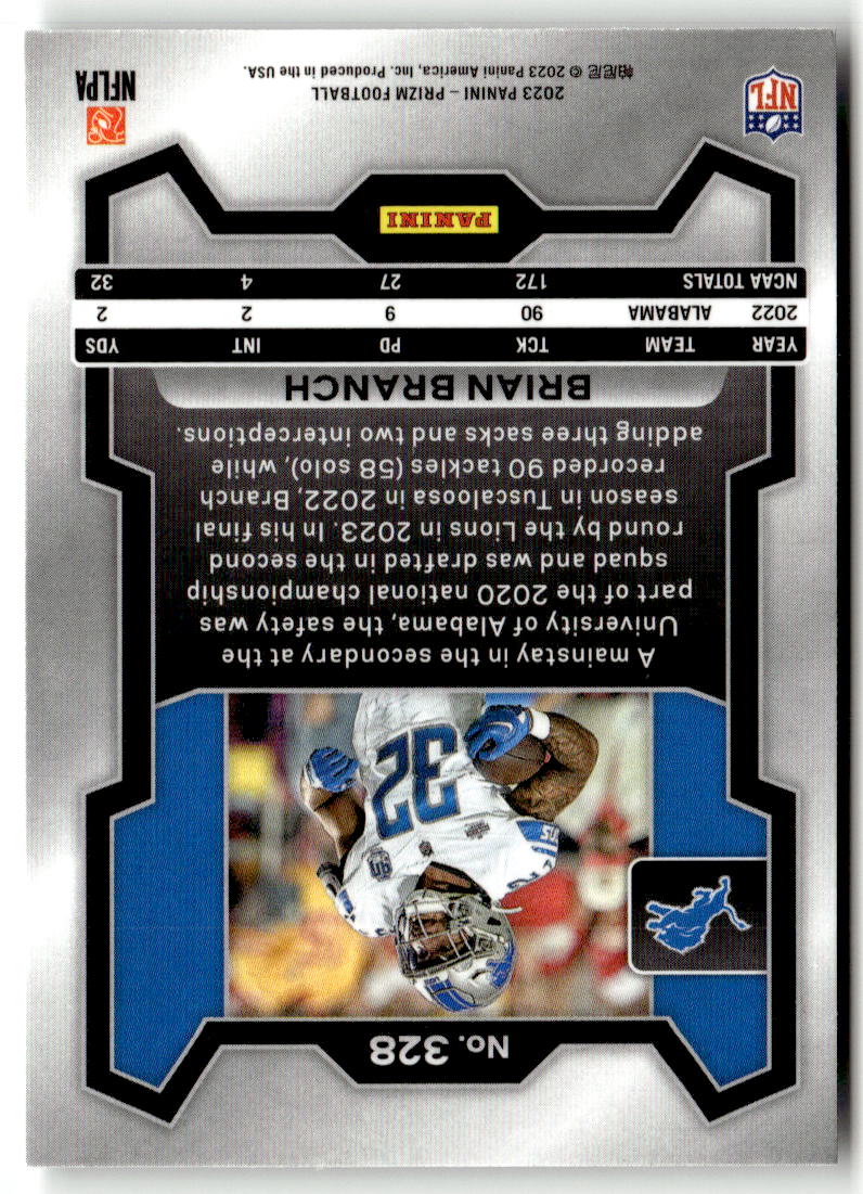 2023 Panini Prizm Brian Branch #328 (RC) back