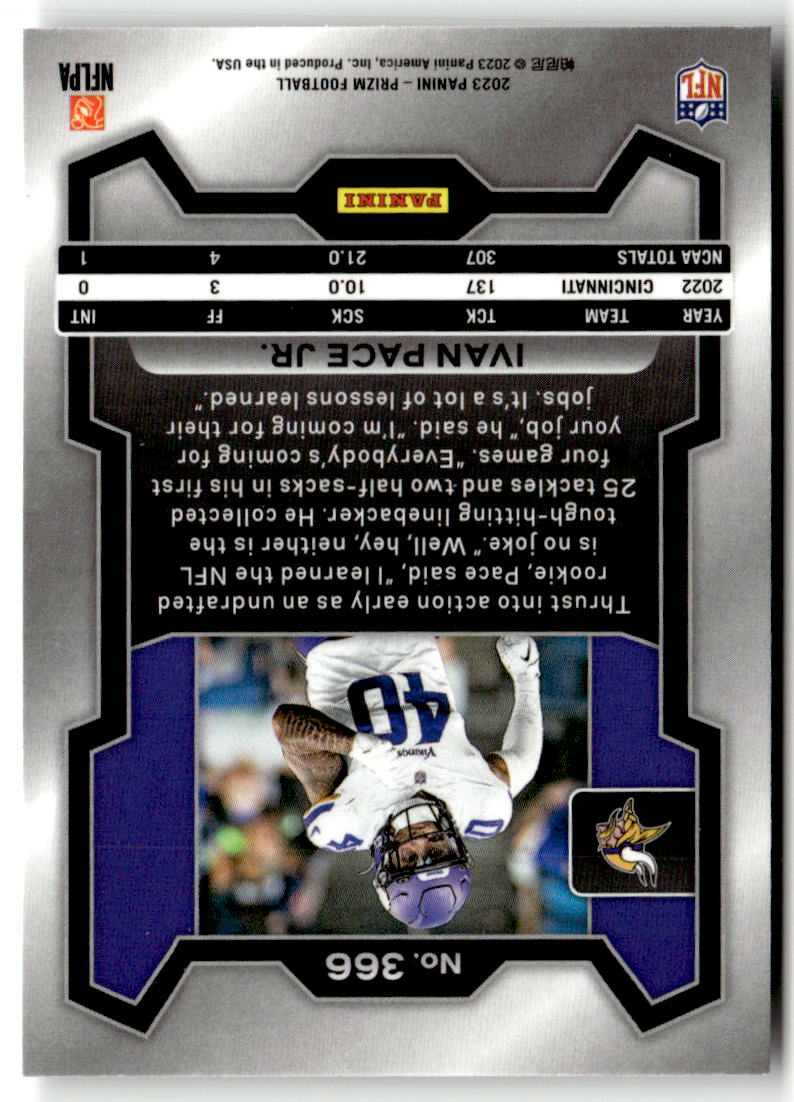 2023 Panini Prizm Ivan Pace Jr. #366 (RC) back