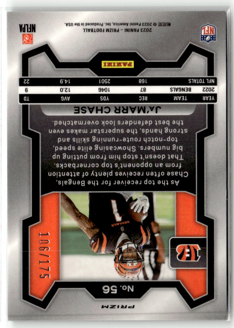 2023 Panini Prizm Ja'Marr Chase [Hyper] #56 back