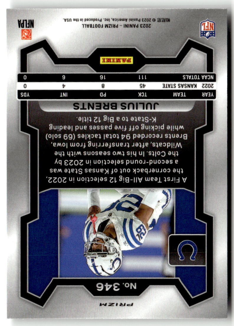 2023 Panini Prizm Julius Brents #346 (RC) back