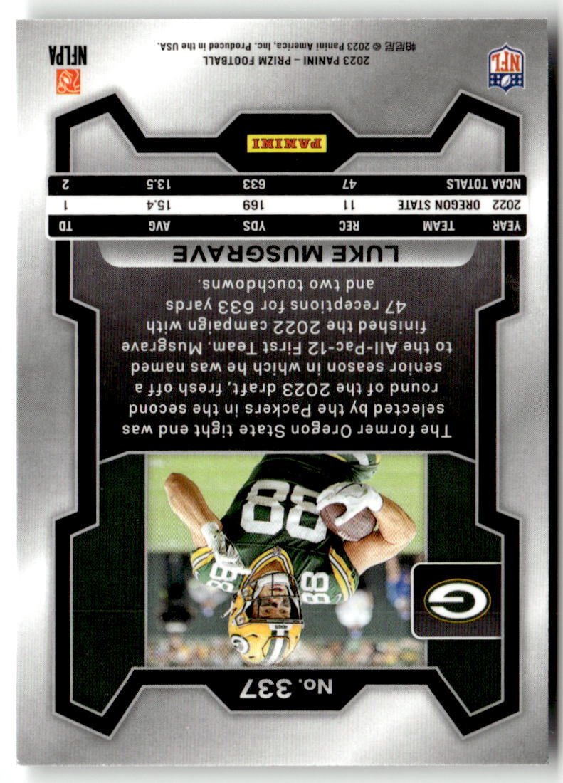 2023 Panini Prizm Luke Musgrave #337 (RC) back