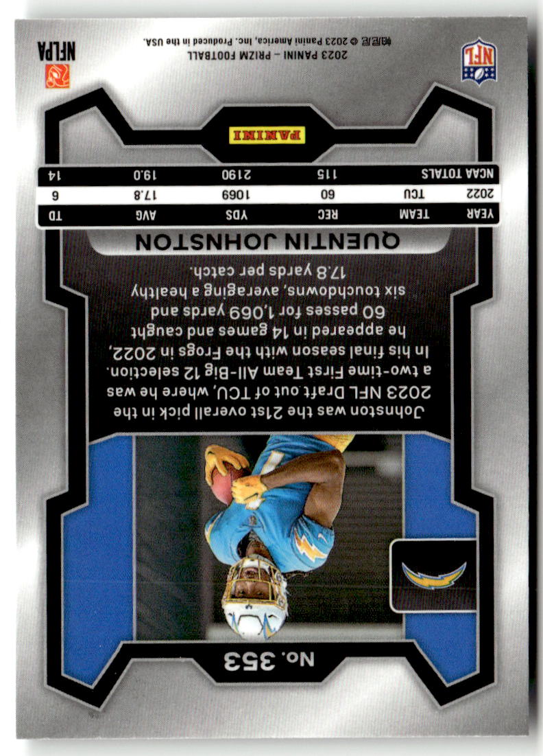 2023 Panini Prizm Quentin Johnston #353 (RC) back