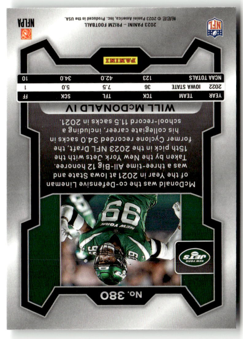 2023 Panini Prizm Will McDonald IV #380 (RC) back