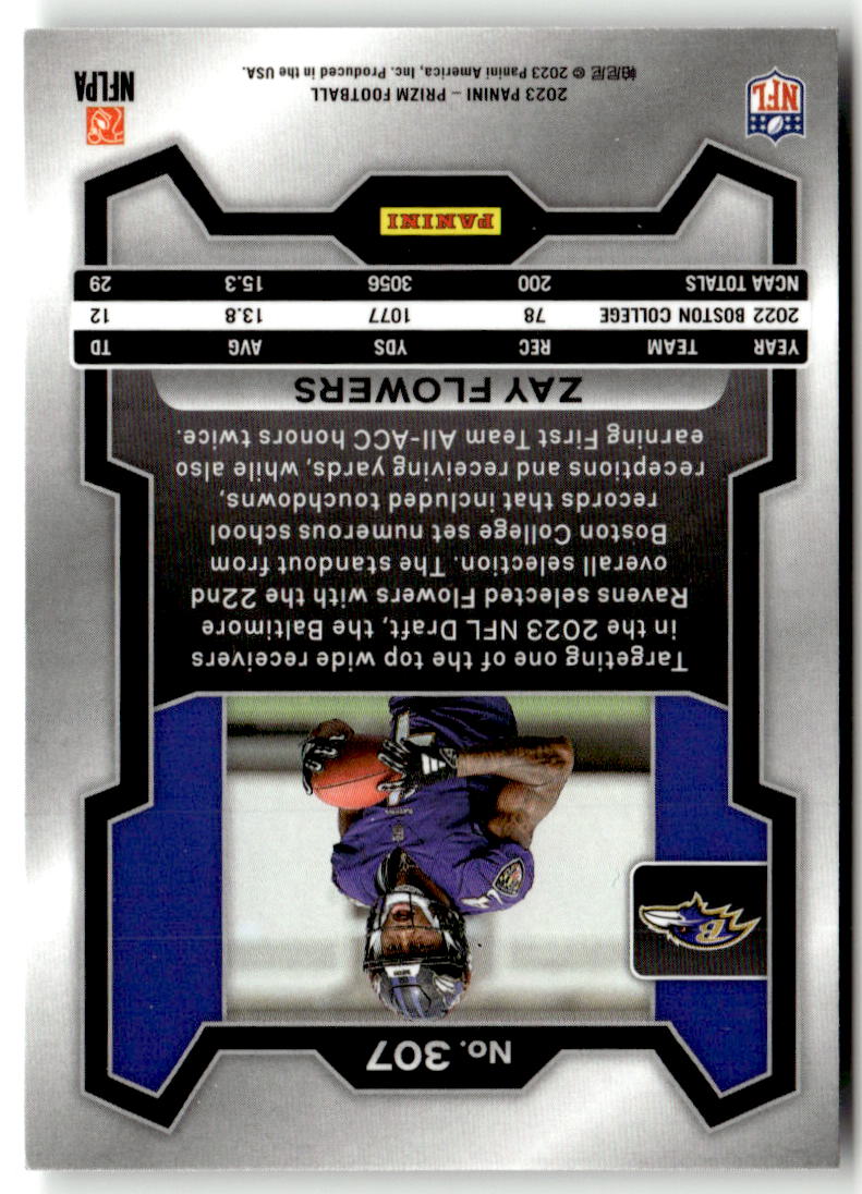 2023 Panini Prizm Zay Flowers #307 (RC) back