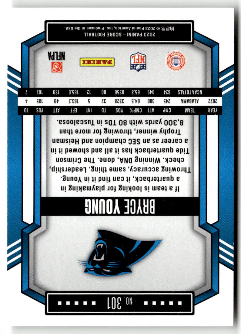 2023 Panini Score Bryce Young #301 (RC) back