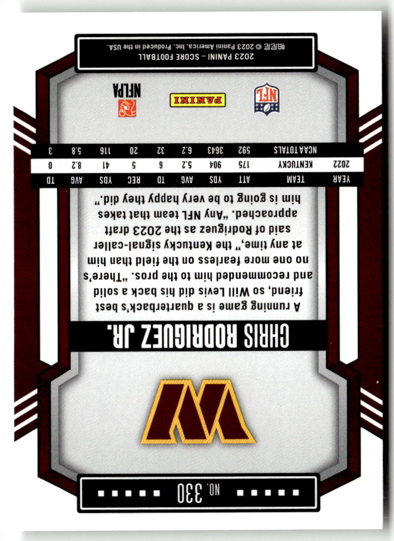 2023 Panini Score Chris Rodriguez Jr. #330 (RC) back
