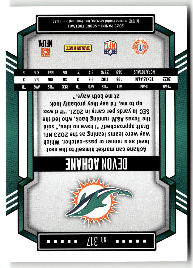 2023 Panini Score De'Von Achane #317 (RC)