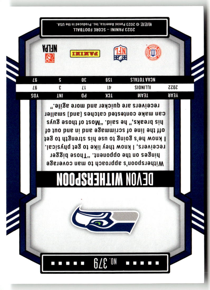 2023 Panini Score Devon Witherspoon #379 (RC) back