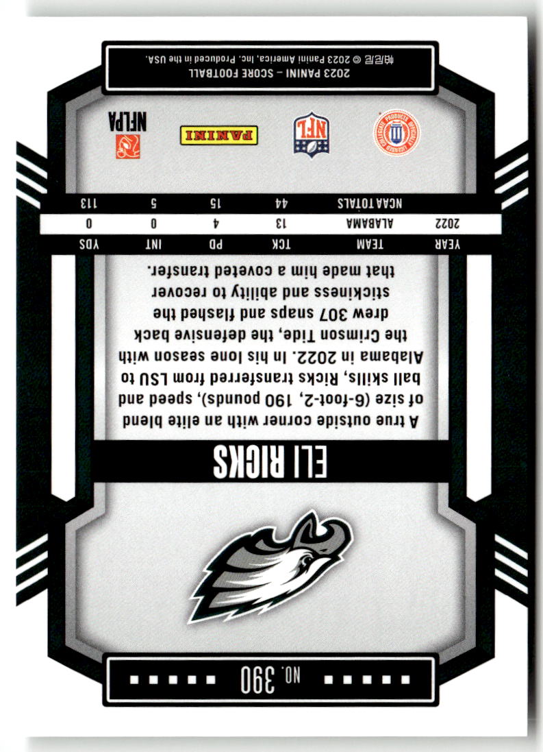 2023 Panini Score Eli Ricks #390 (RC) back