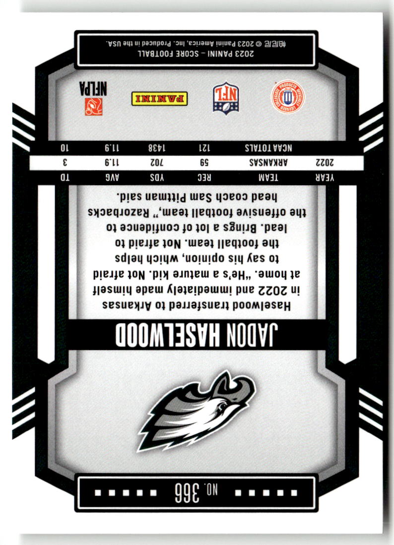 2023 Panini Score Jadon Haselwood #366 (RC) back