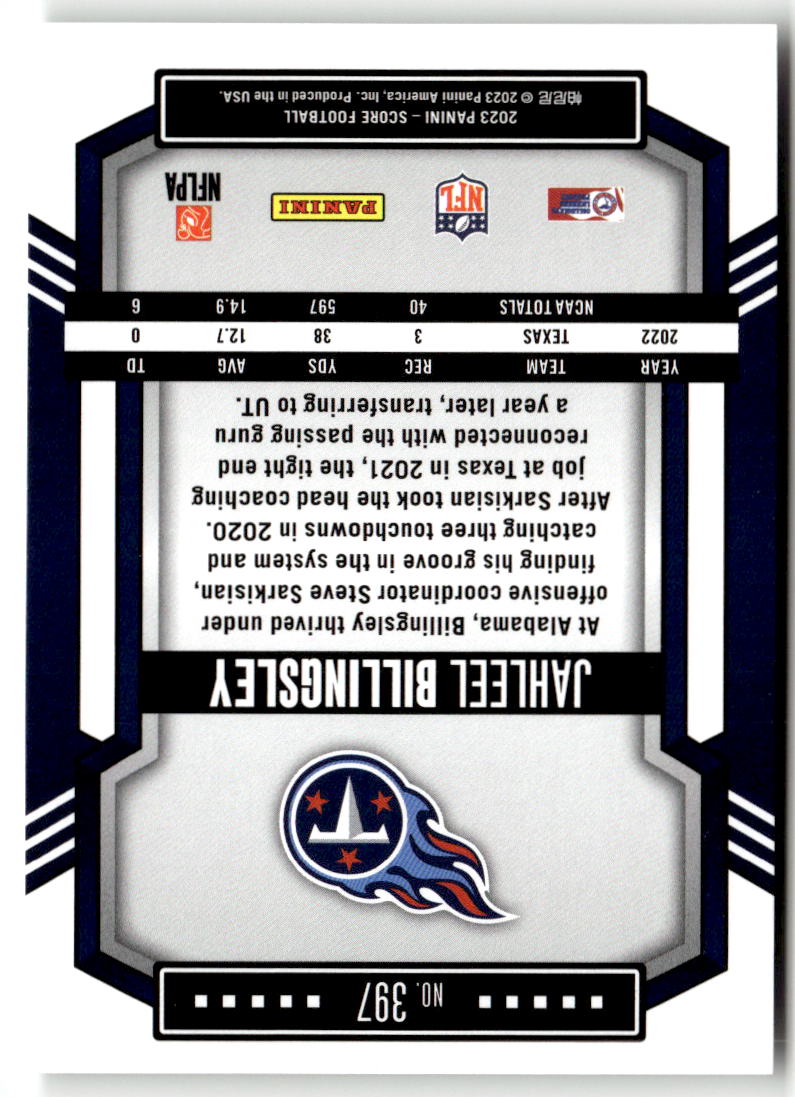 2023 Panini Score Jahleel Billingsley #400 (RC) back