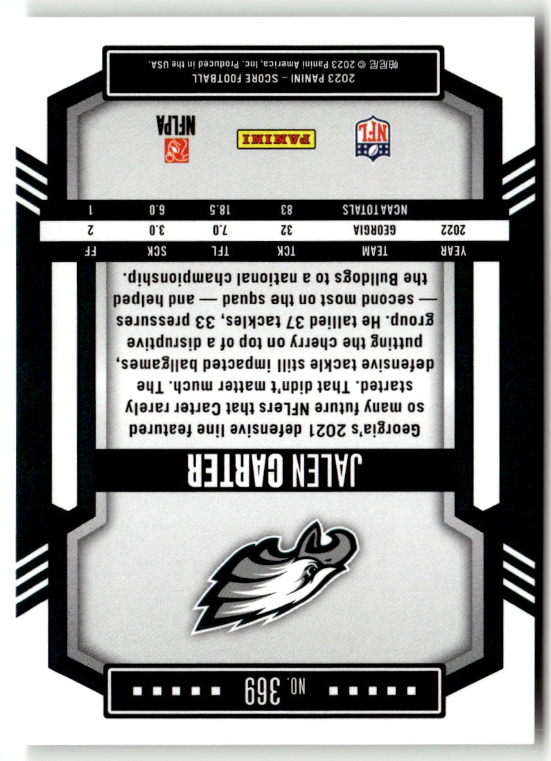 2023 Panini Score Jalen Carter #369 (RC) back