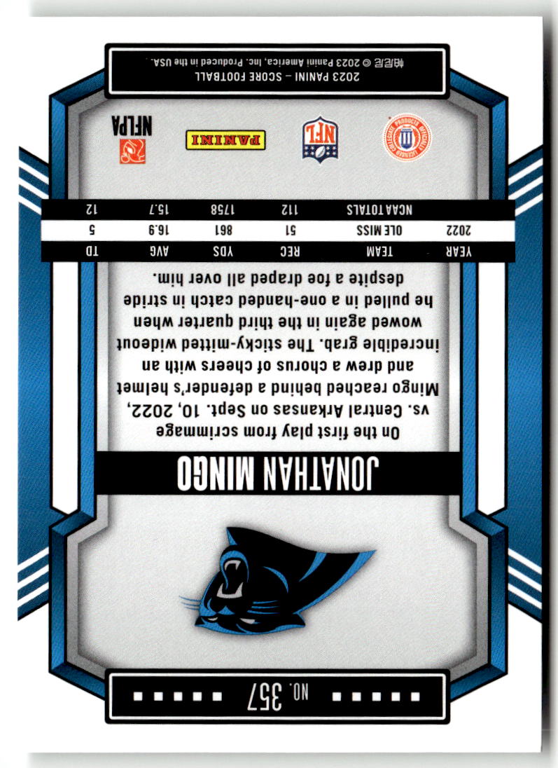 2023 Panini Score Jonathan Mingo #357 (RC) back