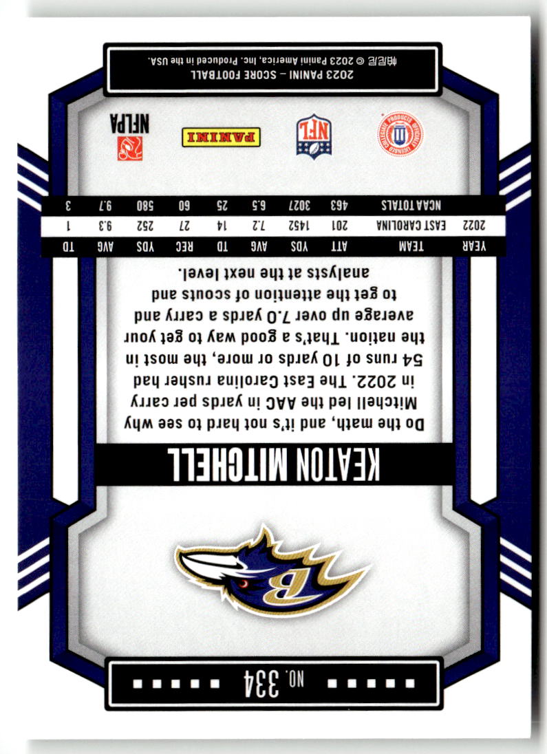 2023 Panini Score Keaton Mitchell #334 (RC)