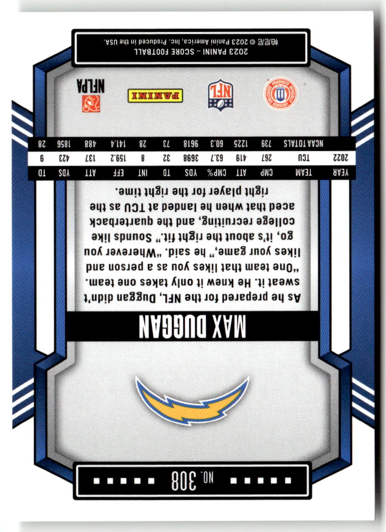 2023 Panini Score Max Duggan #308 (RC) back