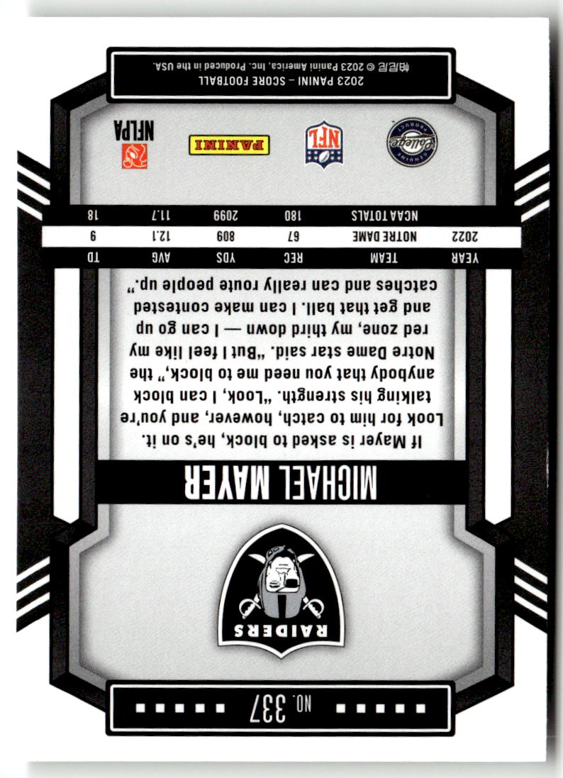 2023 Panini Score Michael Mayer #337 (RC) back