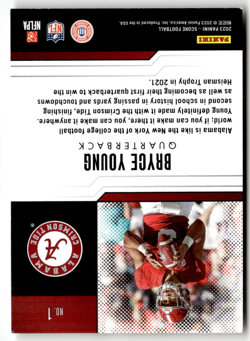 2023 Panini Score Protential Bryce Young #1 (RC) back