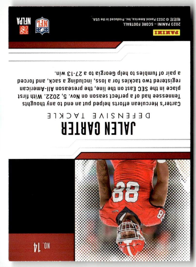 2023 Panini Score Protential Jalen Carter #14 back
