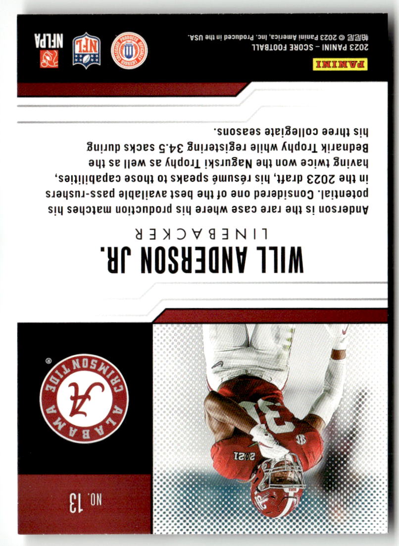2023 Panini Score Protential Will Anderson Jr. #13 back